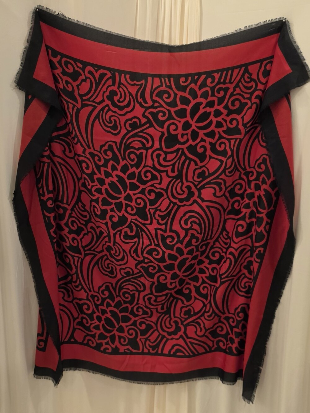 VTG JP Collections Lane Bryant Red Black Floral Scarf Made In Italy 46" Square